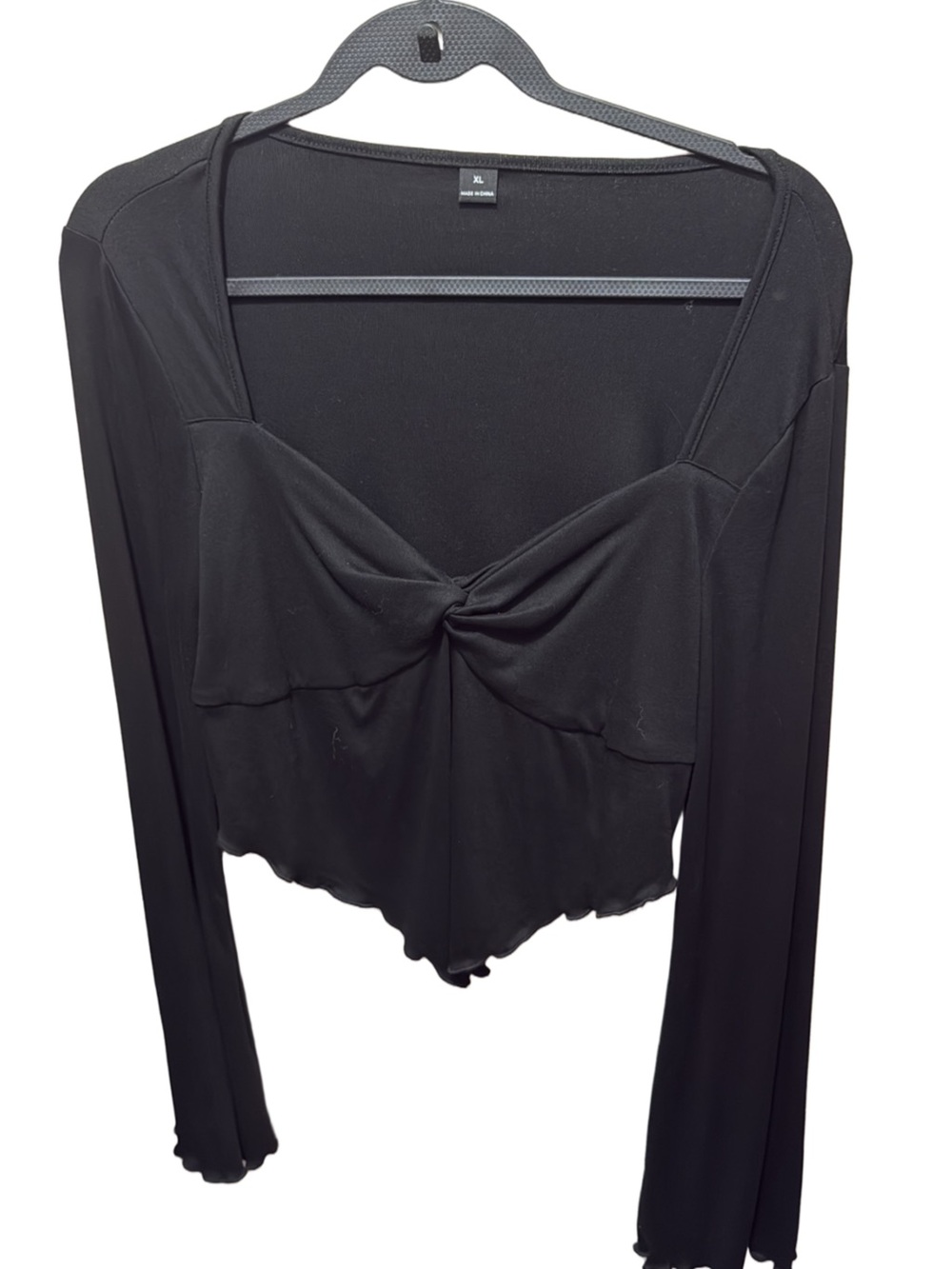 Long Sleeve Black Twist-Front Women's Top